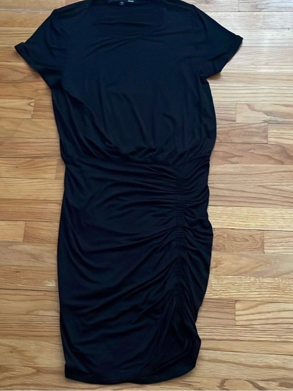 Veronica Beard Hannock Mini Dress Black Ruched Bodycon T-Shirt L